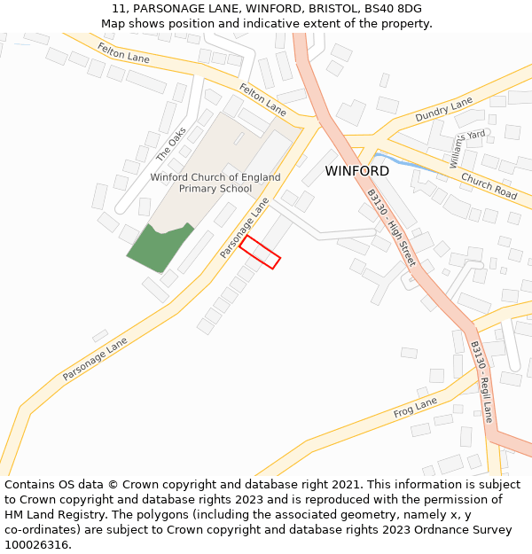 11, PARSONAGE LANE, WINFORD, BRISTOL, BS40 8DG: Location map and indicative extent of plot