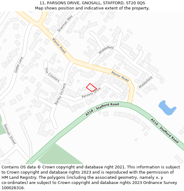 11, PARSONS DRIVE, GNOSALL, STAFFORD, ST20 0QS: Location map and indicative extent of plot