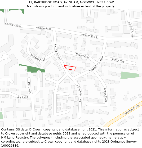 11, PARTRIDGE ROAD, AYLSHAM, NORWICH, NR11 6DW: Location map and indicative extent of plot