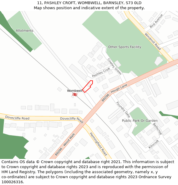 11, PASHLEY CROFT, WOMBWELL, BARNSLEY, S73 0LD: Location map and indicative extent of plot