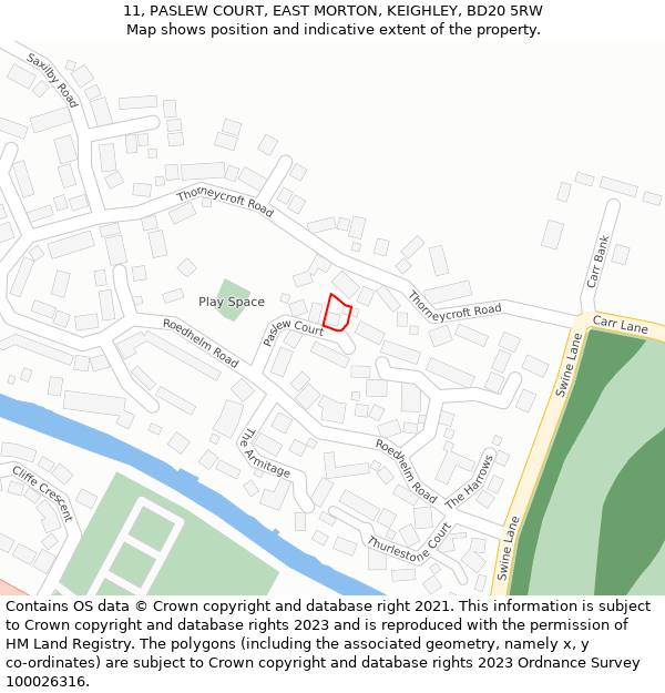 11, PASLEW COURT, EAST MORTON, KEIGHLEY, BD20 5RW: Location map and indicative extent of plot