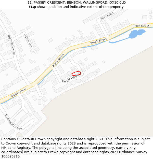 11, PASSEY CRESCENT, BENSON, WALLINGFORD, OX10 6LD: Location map and indicative extent of plot