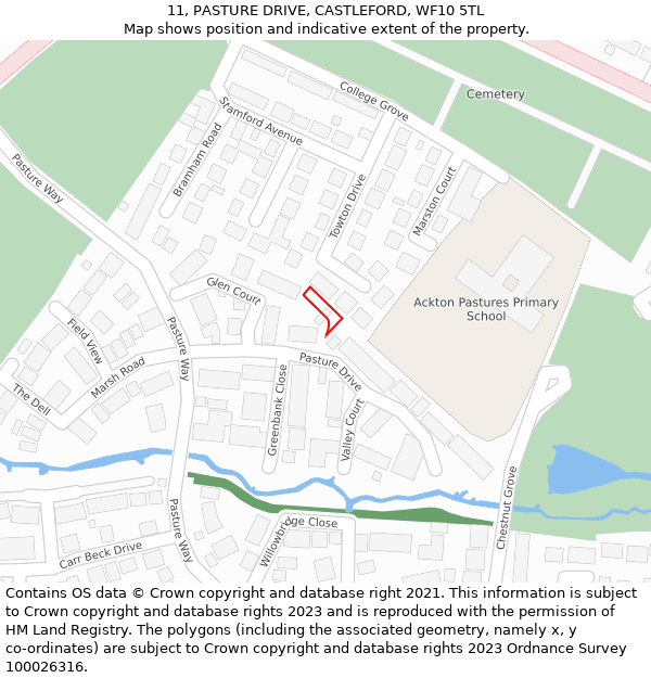 11, PASTURE DRIVE, CASTLEFORD, WF10 5TL: Location map and indicative extent of plot