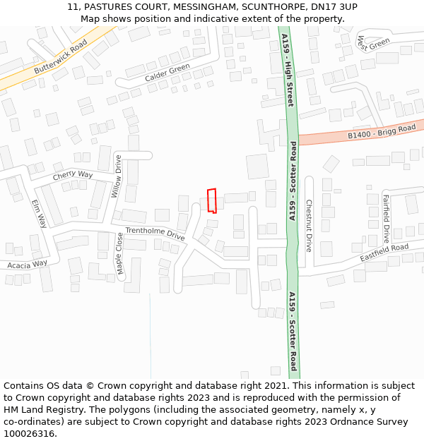 11, PASTURES COURT, MESSINGHAM, SCUNTHORPE, DN17 3UP: Location map and indicative extent of plot