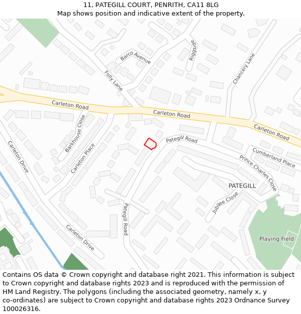 11, PATEGILL COURT, PENRITH, CA11 8LG: Location map and indicative extent of plot