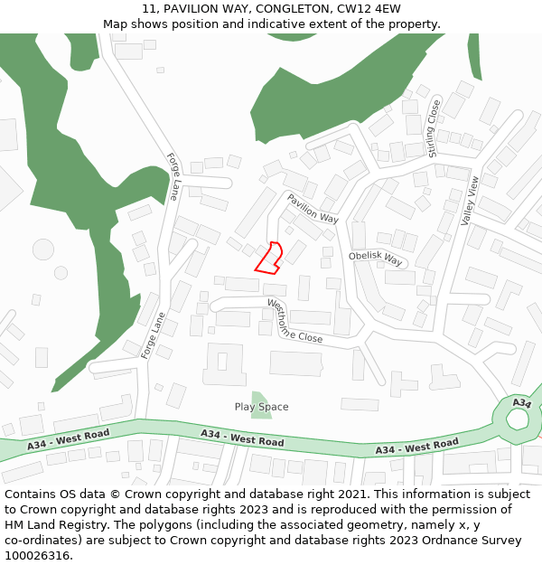 11, PAVILION WAY, CONGLETON, CW12 4EW: Location map and indicative extent of plot