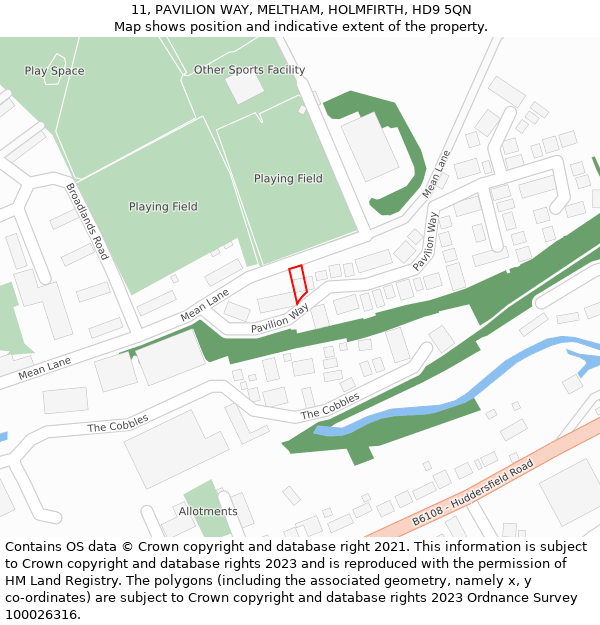 11, PAVILION WAY, MELTHAM, HOLMFIRTH, HD9 5QN: Location map and indicative extent of plot