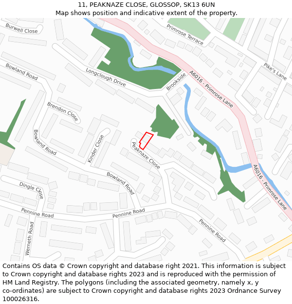 11, PEAKNAZE CLOSE, GLOSSOP, SK13 6UN: Location map and indicative extent of plot