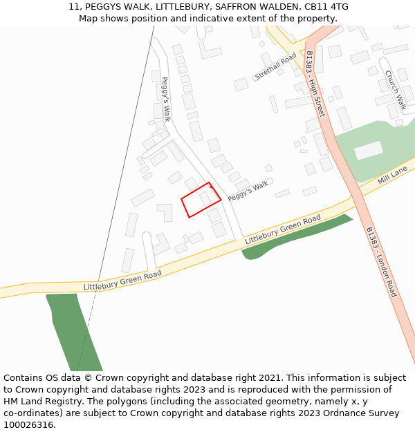 11, PEGGYS WALK, LITTLEBURY, SAFFRON WALDEN, CB11 4TG: Location map and indicative extent of plot