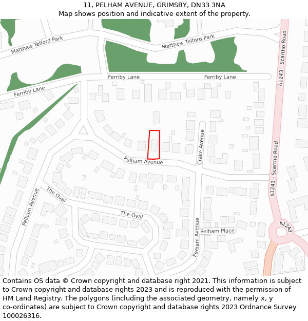 11, PELHAM AVENUE, GRIMSBY, DN33 3NA: Location map and indicative extent of plot