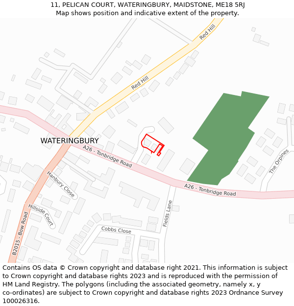 11, PELICAN COURT, WATERINGBURY, MAIDSTONE, ME18 5RJ: Location map and indicative extent of plot