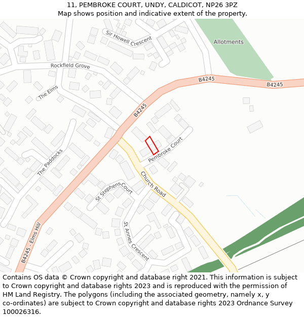 11, PEMBROKE COURT, UNDY, CALDICOT, NP26 3PZ: Location map and indicative extent of plot