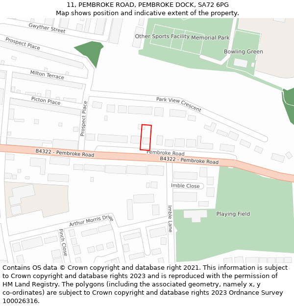 11, PEMBROKE ROAD, PEMBROKE DOCK, SA72 6PG: Location map and indicative extent of plot