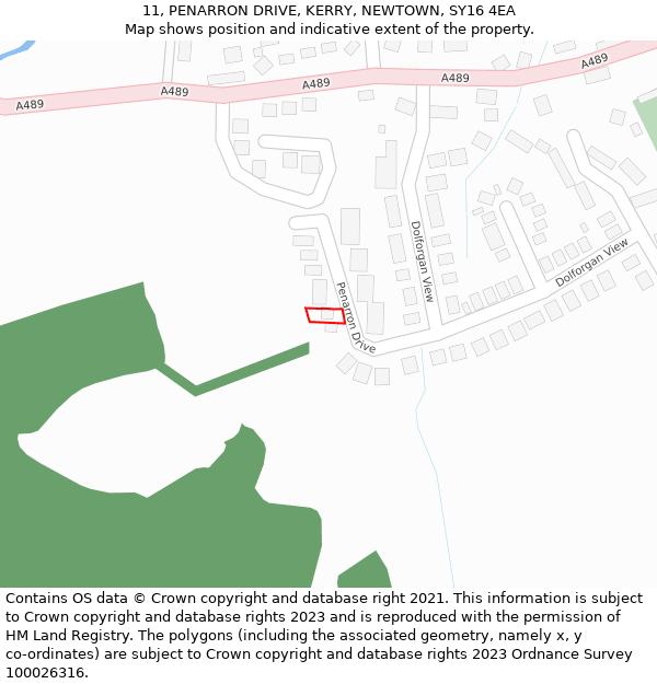 11, PENARRON DRIVE, KERRY, NEWTOWN, SY16 4EA: Location map and indicative extent of plot