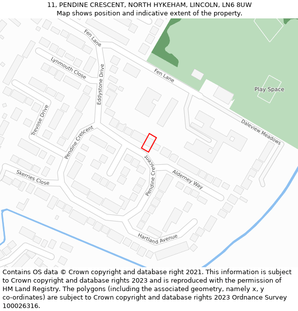 11, PENDINE CRESCENT, NORTH HYKEHAM, LINCOLN, LN6 8UW: Location map and indicative extent of plot