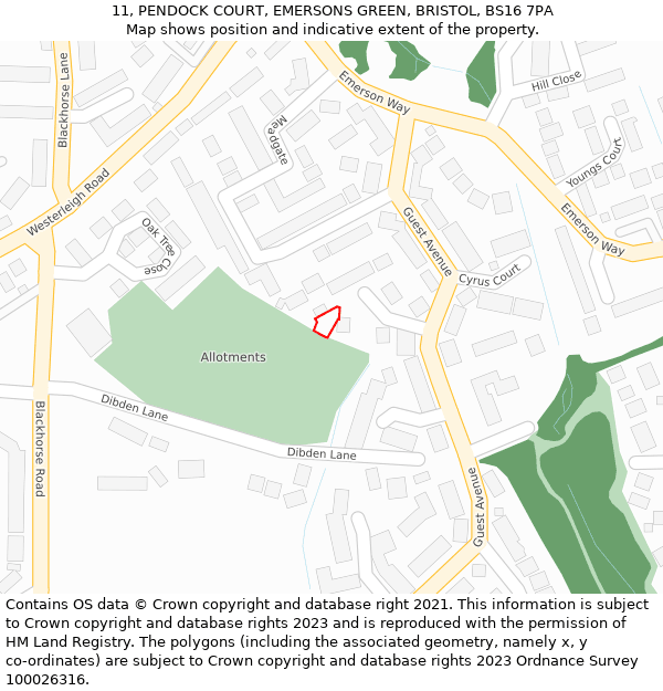 11, PENDOCK COURT, EMERSONS GREEN, BRISTOL, BS16 7PA: Location map and indicative extent of plot