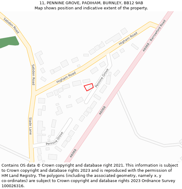 11, PENNINE GROVE, PADIHAM, BURNLEY, BB12 9AB: Location map and indicative extent of plot