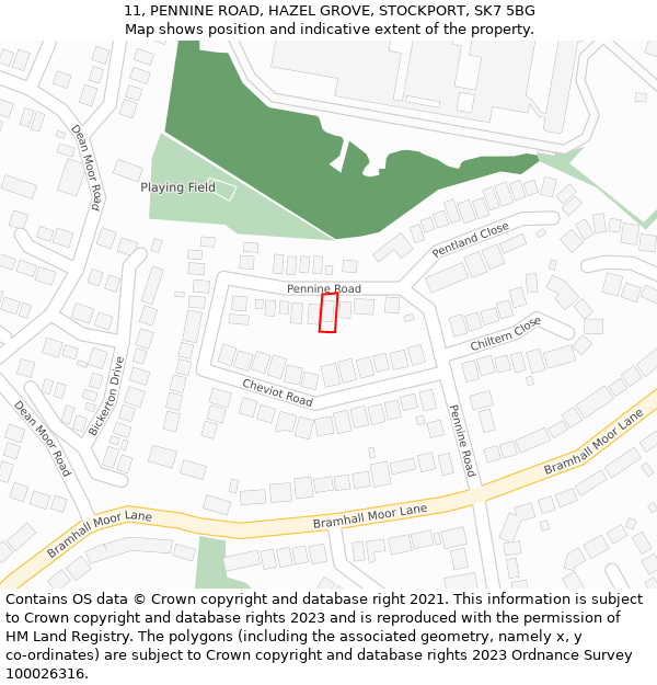 11, PENNINE ROAD, HAZEL GROVE, STOCKPORT, SK7 5BG: Location map and indicative extent of plot