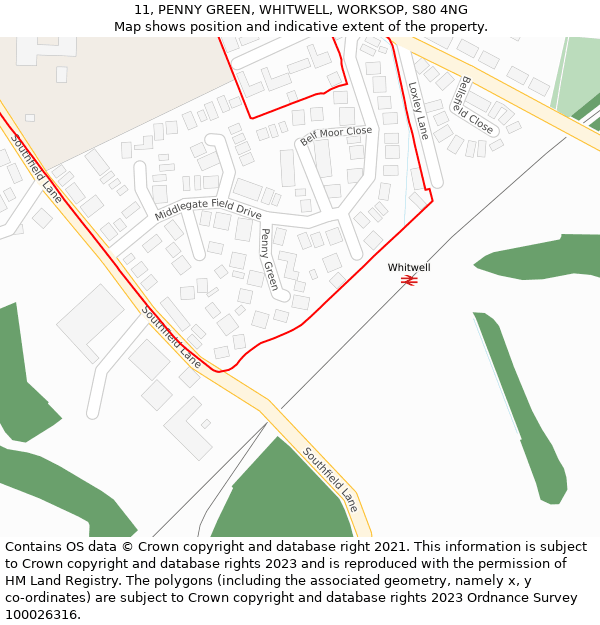 11, PENNY GREEN, WHITWELL, WORKSOP, S80 4NG: Location map and indicative extent of plot