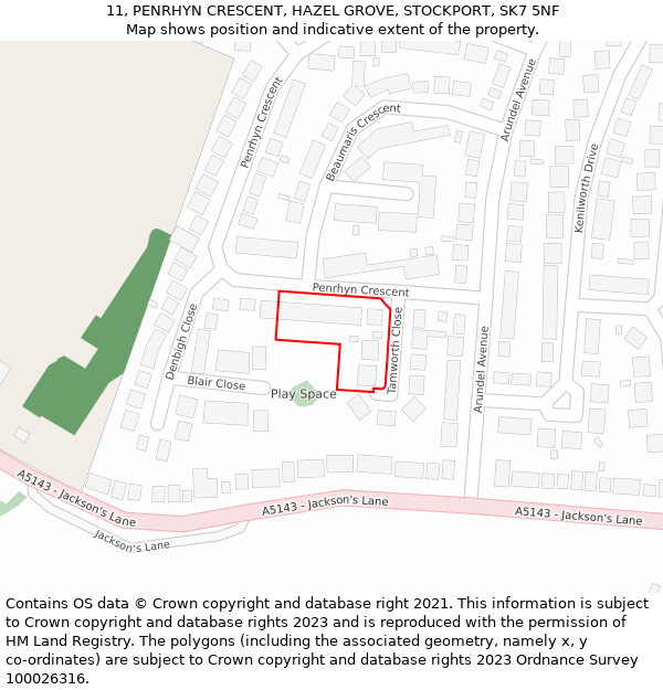 11, PENRHYN CRESCENT, HAZEL GROVE, STOCKPORT, SK7 5NF: Location map and indicative extent of plot