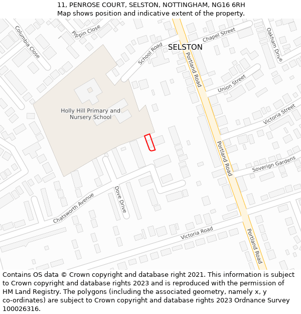 11, PENROSE COURT, SELSTON, NOTTINGHAM, NG16 6RH: Location map and indicative extent of plot