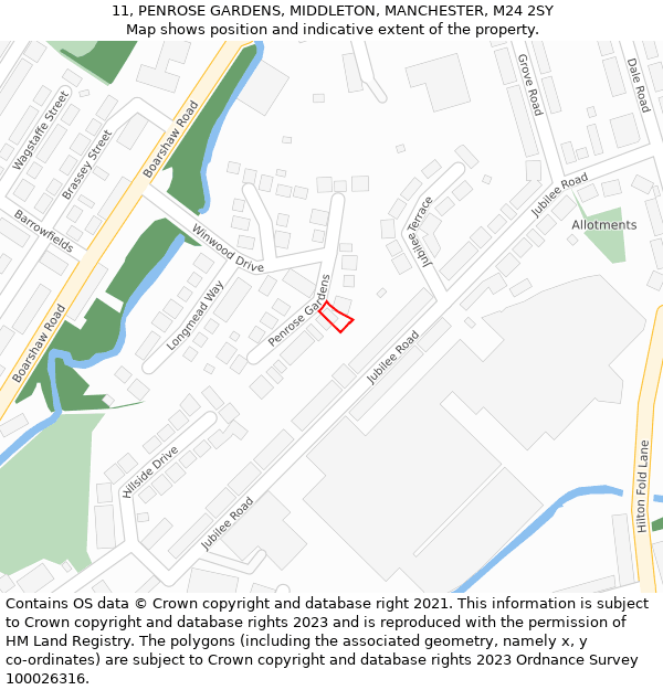 11, PENROSE GARDENS, MIDDLETON, MANCHESTER, M24 2SY: Location map and indicative extent of plot