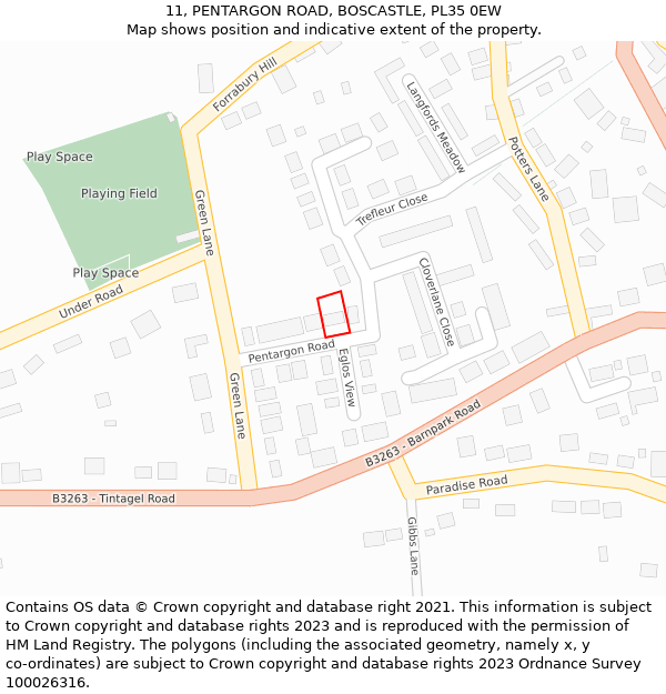 11, PENTARGON ROAD, BOSCASTLE, PL35 0EW: Location map and indicative extent of plot