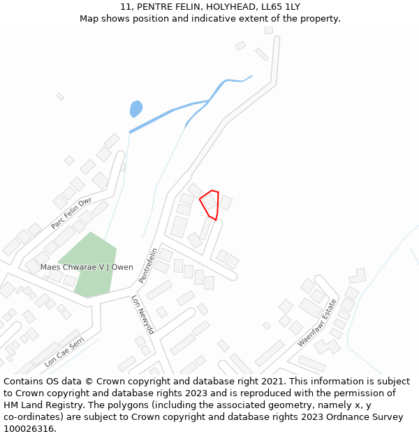 11, PENTRE FELIN, HOLYHEAD, LL65 1LY: Location map and indicative extent of plot