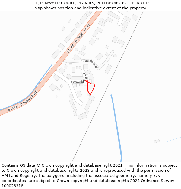 11, PENWALD COURT, PEAKIRK, PETERBOROUGH, PE6 7HD: Location map and indicative extent of plot