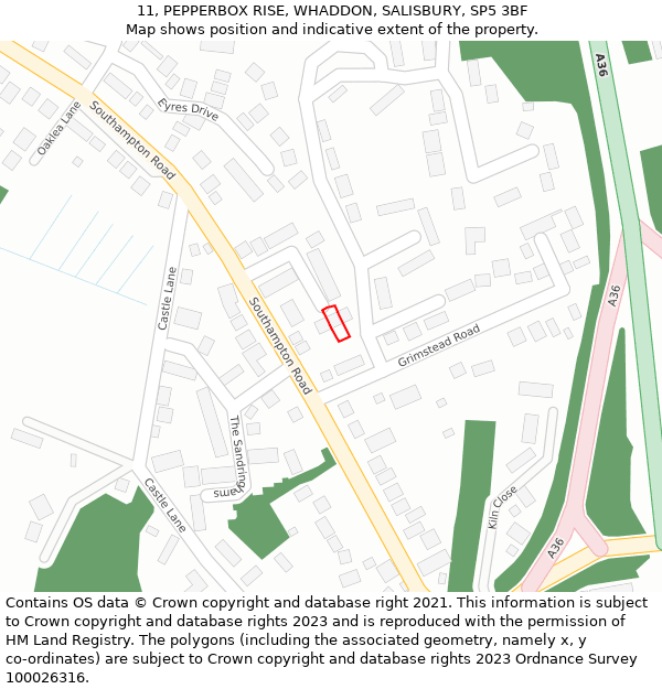 11, PEPPERBOX RISE, WHADDON, SALISBURY, SP5 3BF: Location map and indicative extent of plot