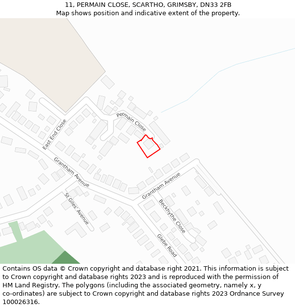 11, PERMAIN CLOSE, SCARTHO, GRIMSBY, DN33 2FB: Location map and indicative extent of plot