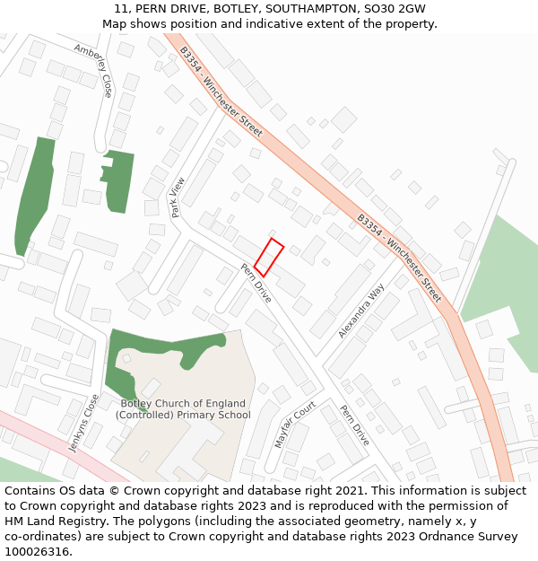 11, PERN DRIVE, BOTLEY, SOUTHAMPTON, SO30 2GW: Location map and indicative extent of plot