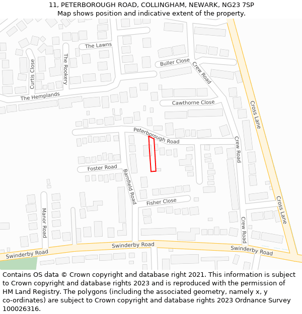 11, PETERBOROUGH ROAD, COLLINGHAM, NEWARK, NG23 7SP: Location map and indicative extent of plot