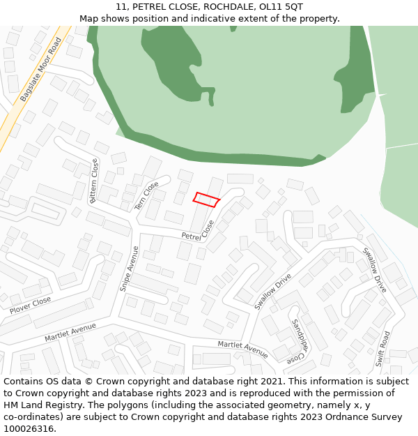 11, PETREL CLOSE, ROCHDALE, OL11 5QT: Location map and indicative extent of plot