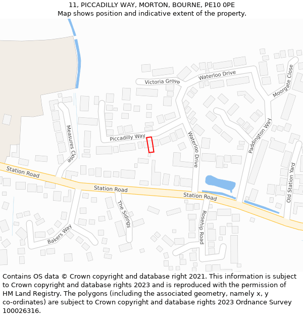 11, PICCADILLY WAY, MORTON, BOURNE, PE10 0PE: Location map and indicative extent of plot