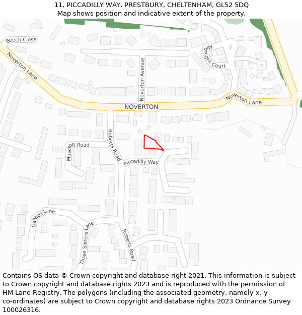 11, PICCADILLY WAY, PRESTBURY, CHELTENHAM, GL52 5DQ: Location map and indicative extent of plot