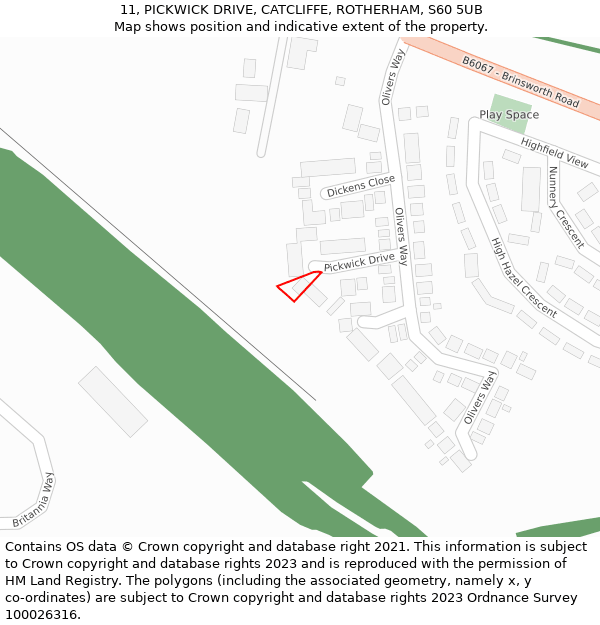 11, PICKWICK DRIVE, CATCLIFFE, ROTHERHAM, S60 5UB: Location map and indicative extent of plot