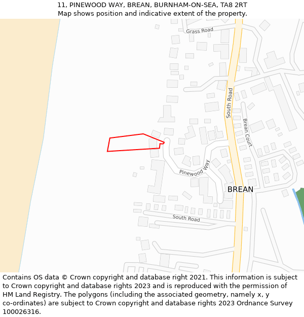 11, PINEWOOD WAY, BREAN, BURNHAM-ON-SEA, TA8 2RT: Location map and indicative extent of plot