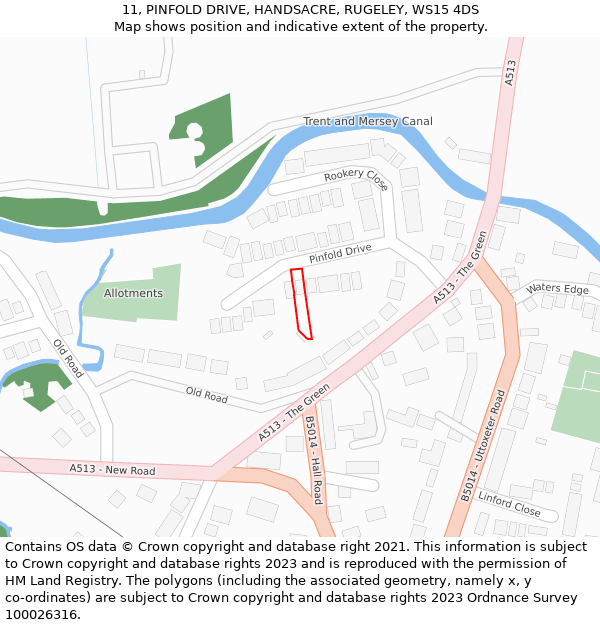 11, PINFOLD DRIVE, HANDSACRE, RUGELEY, WS15 4DS: Location map and indicative extent of plot