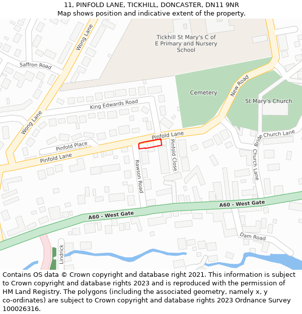 11, PINFOLD LANE, TICKHILL, DONCASTER, DN11 9NR: Location map and indicative extent of plot