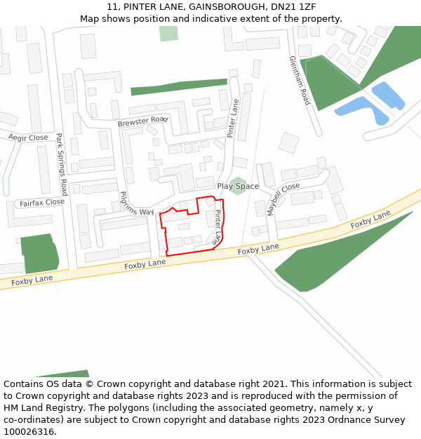 11, PINTER LANE, GAINSBOROUGH, DN21 1ZF: Location map and indicative extent of plot