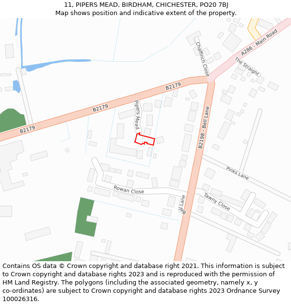 11, PIPERS MEAD, BIRDHAM, CHICHESTER, PO20 7BJ: Location map and indicative extent of plot