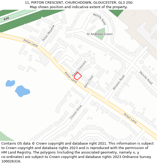 11, PIRTON CRESCENT, CHURCHDOWN, GLOUCESTER, GL3 2SG: Location map and indicative extent of plot