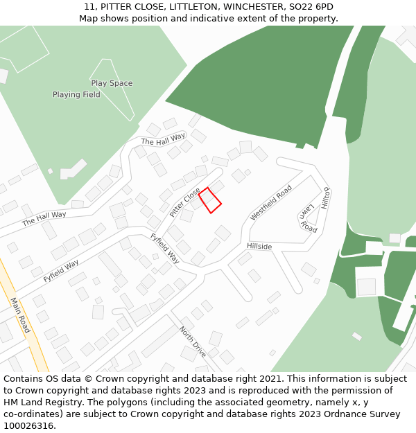 11, PITTER CLOSE, LITTLETON, WINCHESTER, SO22 6PD: Location map and indicative extent of plot
