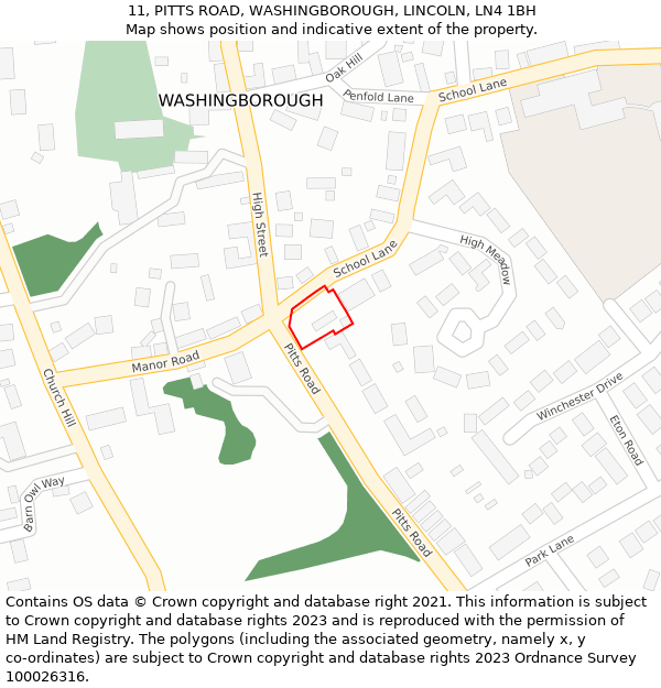 11, PITTS ROAD, WASHINGBOROUGH, LINCOLN, LN4 1BH: Location map and indicative extent of plot