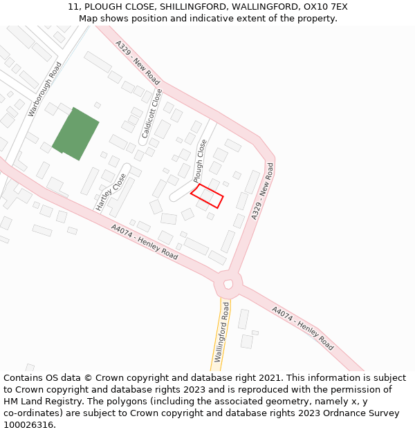 11, PLOUGH CLOSE, SHILLINGFORD, WALLINGFORD, OX10 7EX: Location map and indicative extent of plot