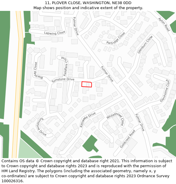 11, PLOVER CLOSE, WASHINGTON, NE38 0DD: Location map and indicative extent of plot