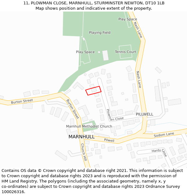 11, PLOWMAN CLOSE, MARNHULL, STURMINSTER NEWTON, DT10 1LB: Location map and indicative extent of plot