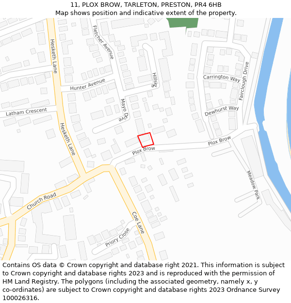 11, PLOX BROW, TARLETON, PRESTON, PR4 6HB: Location map and indicative extent of plot