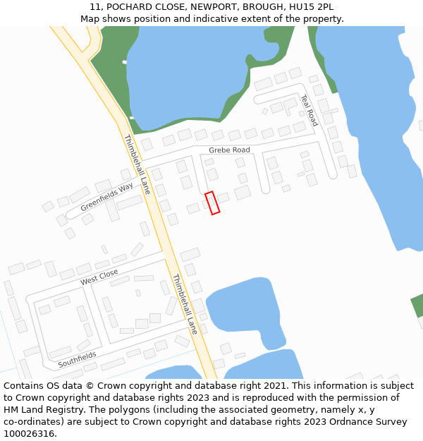 11, POCHARD CLOSE, NEWPORT, BROUGH, HU15 2PL: Location map and indicative extent of plot